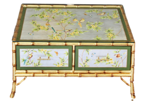 Bamboo-Jointed Edge/Foot Double Drawers Tea/Coffee Table