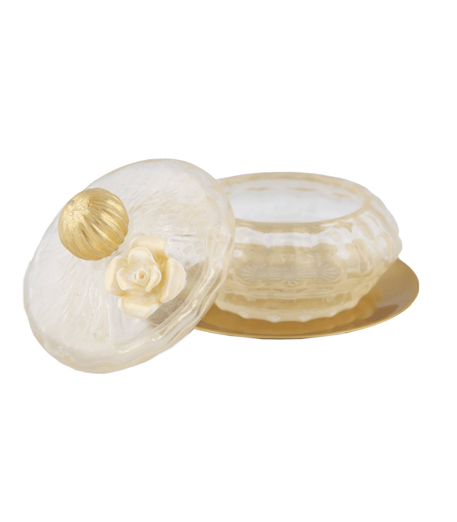 SUGAR BOWL WITH METAL PLATE AND ROSE