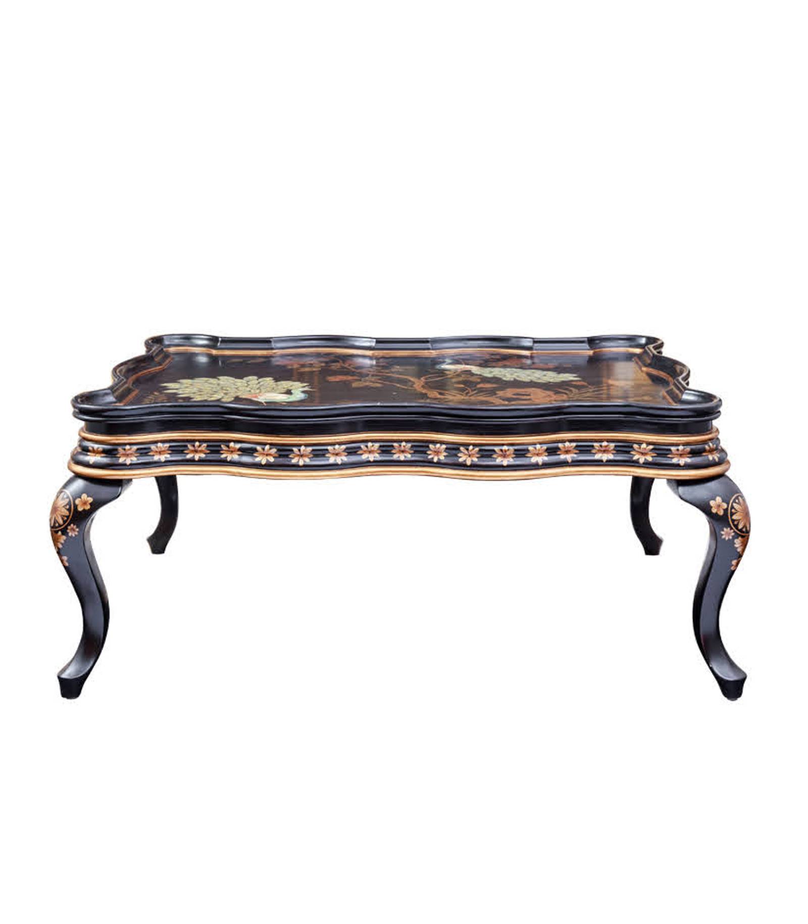 Black Wave Edge End Wooden Antique Coffee Table for Living Room,